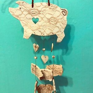 Ceramic/lace handcrafted mobile for indoor/outdoor